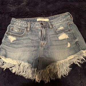 Trendy Blue Frayed Denim Shorts